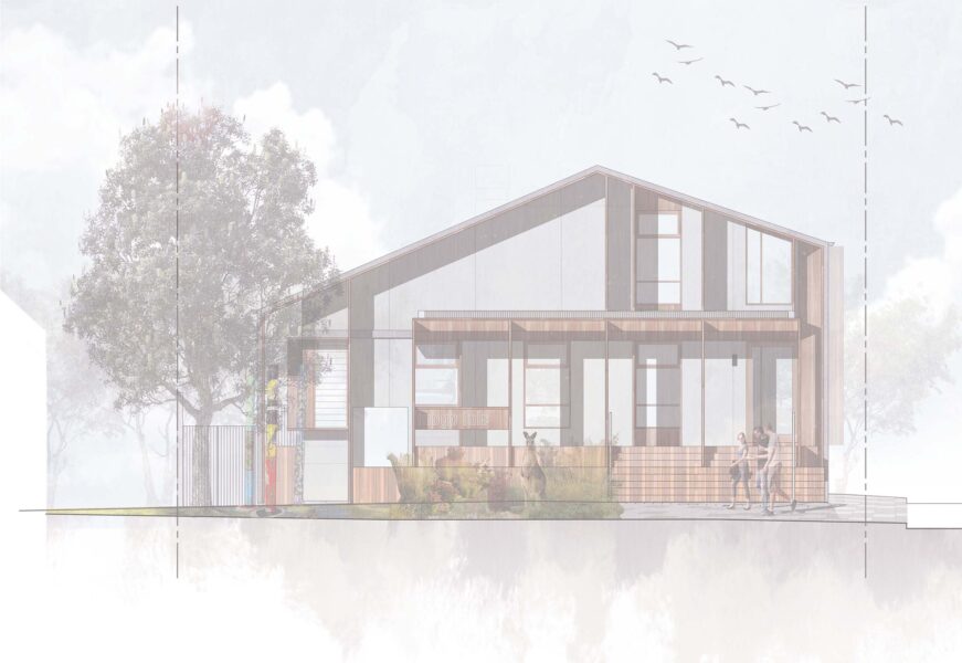 A coloured illustration of a new community centre